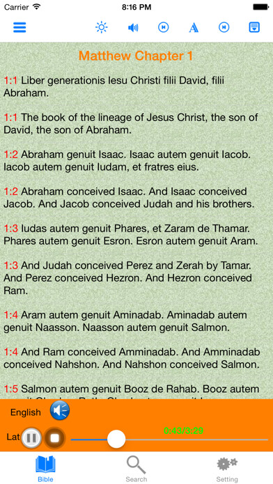 Emulate iPhone app The Vulgate Bible in Latin and English using MyAndroid