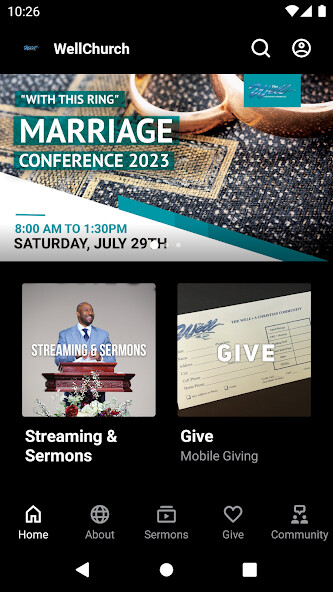 Emulate iPhone app The Well Christian Community using MyAndroid