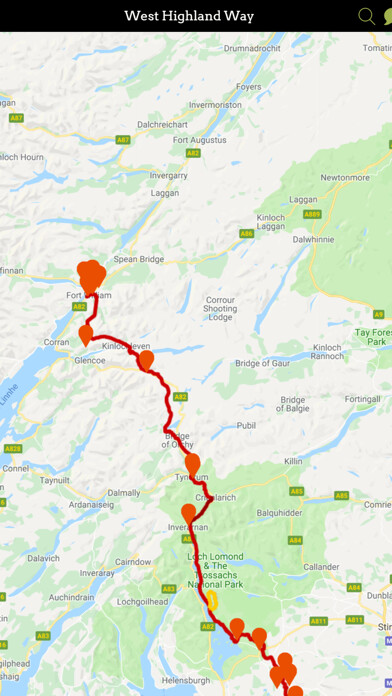 Emulate iPhone app The West Highland Way using MyAndroid