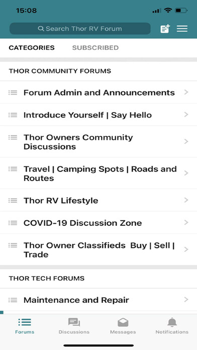 Emulate iPhone app Thor RV Forum using MyAndroid