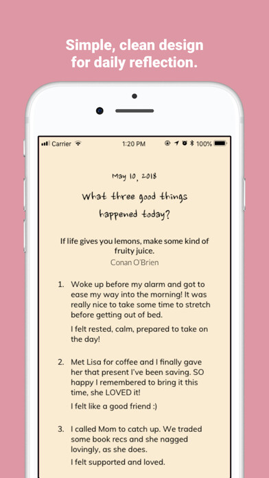 Emulate iPhone app Three Good Things using MyAndroid