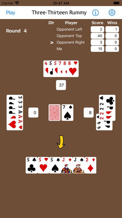 Emulate iPhone app Three-Thirteen Rummy using MyAndroid