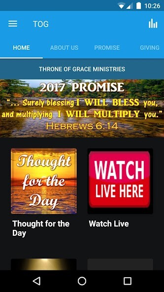 Emulate iPhone app Throne Of Grace Ministries using MyAndroid