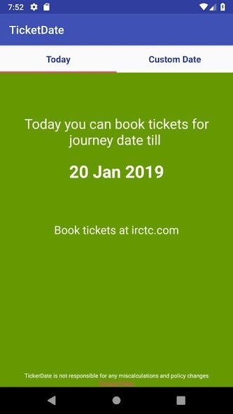Run android online APK TicketDate - Rail Booking Date Calculator from MyAndroid or emulate TicketDate - Rail Booking Date Calculator using MyAndroid Run android online APK TicketDate - Rail Booking Date Calculator from MyAndroid or emulate TicketDate - Rail Booking Date Calculator using MyAndroid