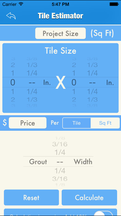 Emulate iPhone app Tile Project Estimator Tool using MyAndroid Emulate iPhone app Tile Project Estimator Tool using MyAndroid