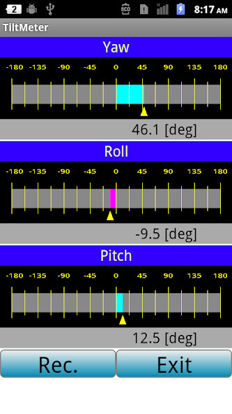 Emulate iPhone app TiltMeter using MyAndroid