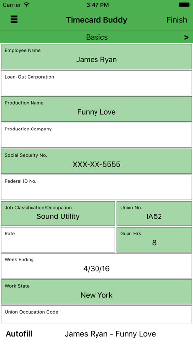 Emulate iPhone app Timecard Buddy using MyAndroid