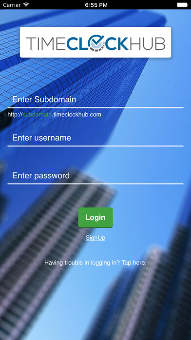 Emulate iPhone app Time Clock Hub using MyAndroid