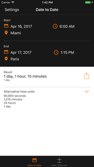 Emulate iPhone app Time & Date Calculator using MyAndroid
