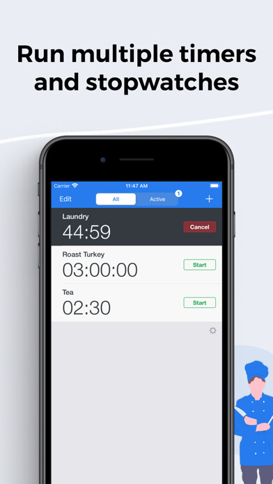 Emulate iPhone app Timer+ · multiple timers using MyAndroid