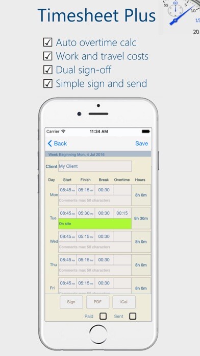 Emulate iPhone app Timesheet Plus using MyAndroid