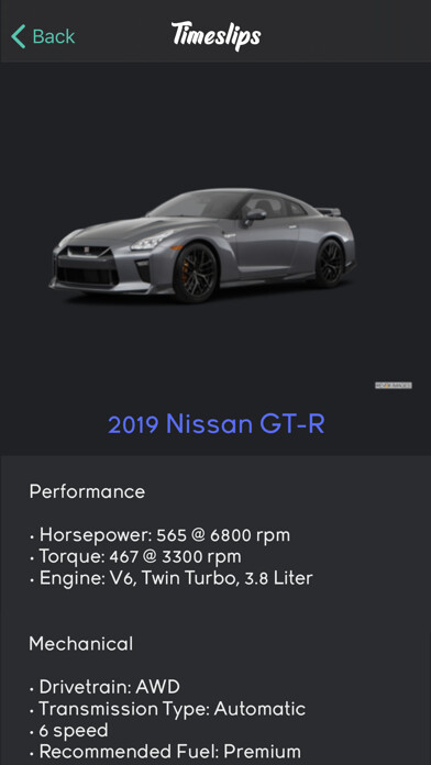 Emulate iPhone app Timeslips Vehicle Data & Specs using MyAndroid