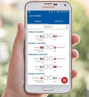 Emulate Android APK Time table for Euro 2016