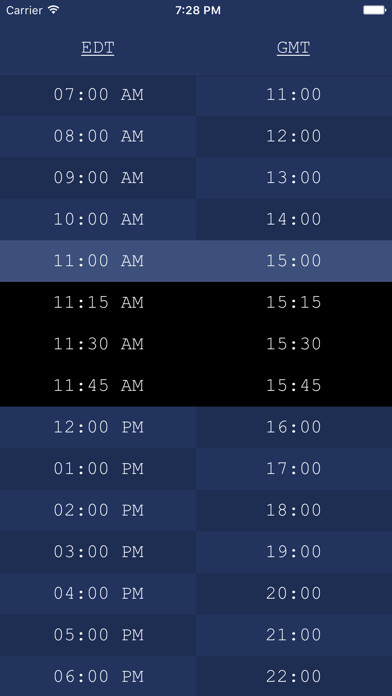 Emulate iPhone app TimeTable - UTC/Time Zone Tool using MyAndroid