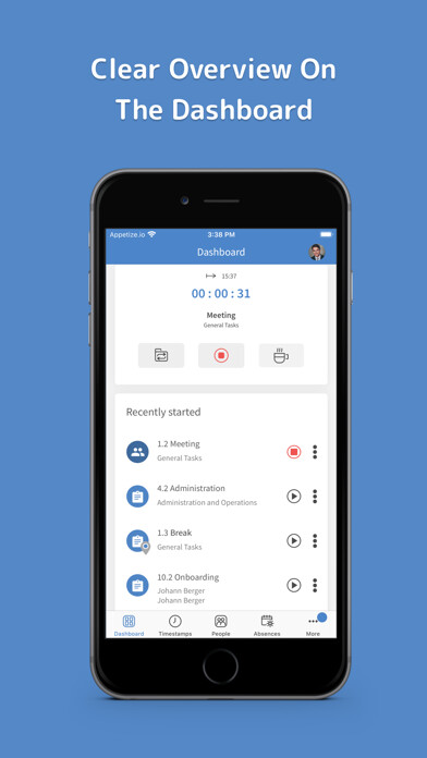 Emulate iPhone app TimeTac - Work Hours Tracker using MyAndroid