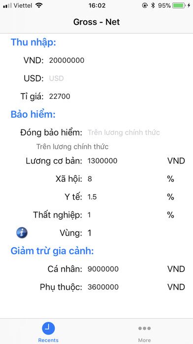 Emulate iPhone app Tiền Lương Thu Nhập Cá Nhân using MyAndroid