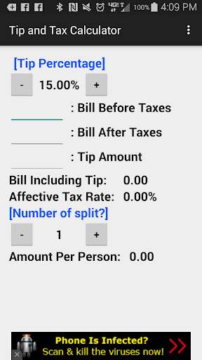 Emulate Android APK Tip and Tax Calculator