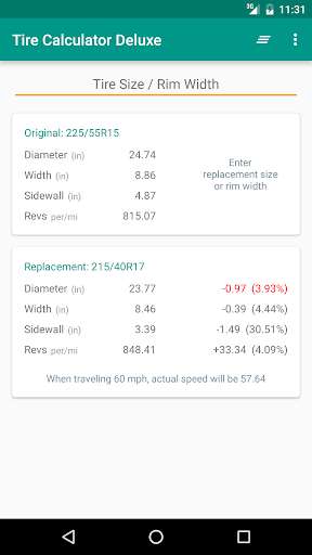 Run android online APK Tire Calculator Deluxe from MyAndroid or emulate Tire Calculator Deluxe using MyAndroid