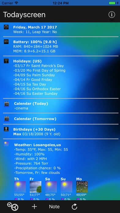 Emulate iPhone app Today-Screen using MyAndroid