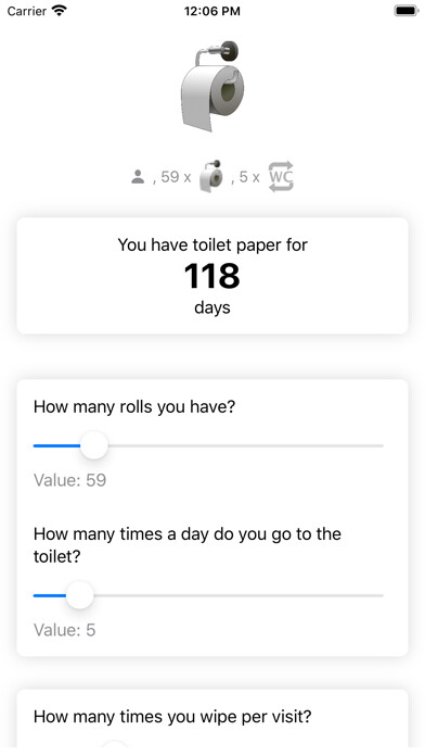 Emulate iPhone app Toilet Paper Calculator+ using MyAndroid