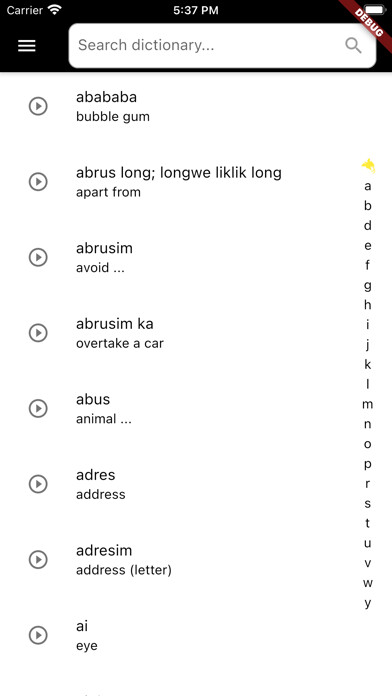 Emulate iPhone app Tok Pisin English Dictionary using MyAndroid