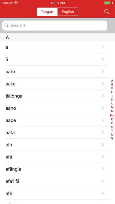 Emulate iPhone app Tongan-English Dictionary using MyAndroid