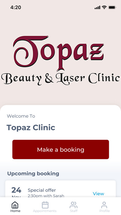 Emulate iPhone app Topaz Laser & Beauty Clinic using MyAndroid Emulate iPhone app Topaz Laser & Beauty Clinic using MyAndroid