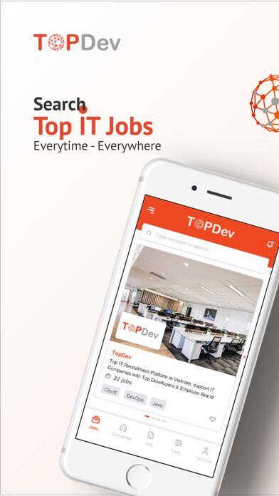 Emulate iPhone app TopDev - IT Jobs Search using MyAndroid