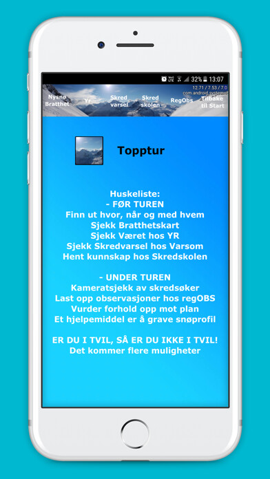 Emulate iPhone app Topptur og Skred using MyAndroid