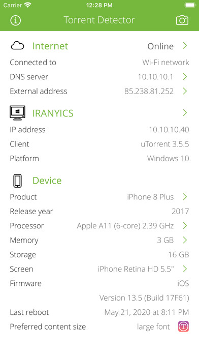 Emulate iPhone app Torrent Detector using MyAndroid