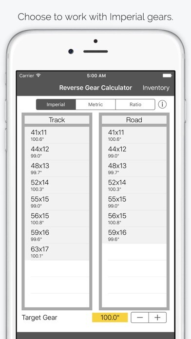 Emulate iPhone app Track Cycling Gear Calculator using MyAndroid