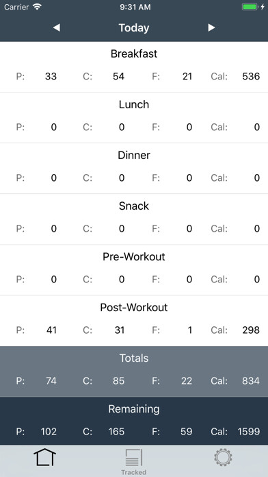 Emulate iPhone app Trackit Macronutrient Tracker using MyAndroid