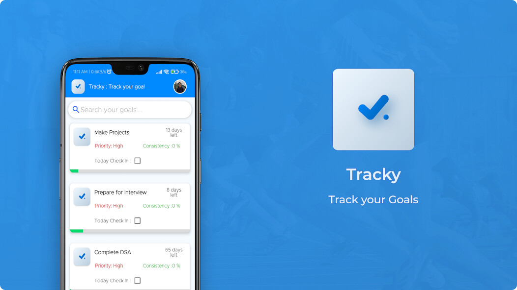 Run android online APK Tracky : Track your goals from MyAndroid or emulate Tracky : Track your goals using MyAndroid