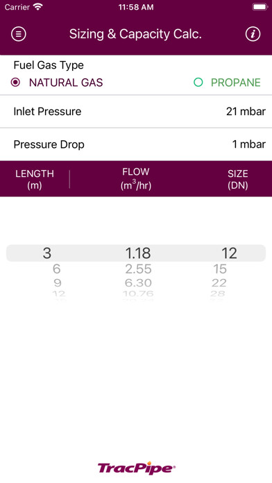 Emulate iPhone app TracPipe UK Sizing & Reference using MyAndroid