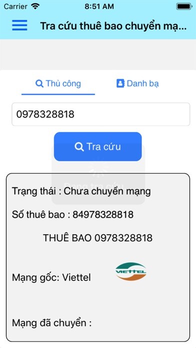 Emulate iPhone app Tra cuu chuyen mang giu so using MyAndroid Emulate iPhone app Tra cuu chuyen mang giu so using MyAndroid