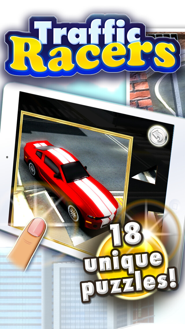 Emulate iPhone app Traffic racers 3D jigsaw puzzles for toddlers, kids and teenagers with muscle cars, street rod and a classic car puzzle using MyAndroid