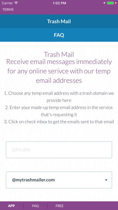 Emulate iPhone app Trash Mail - Create temp email addresses using MyAndroid