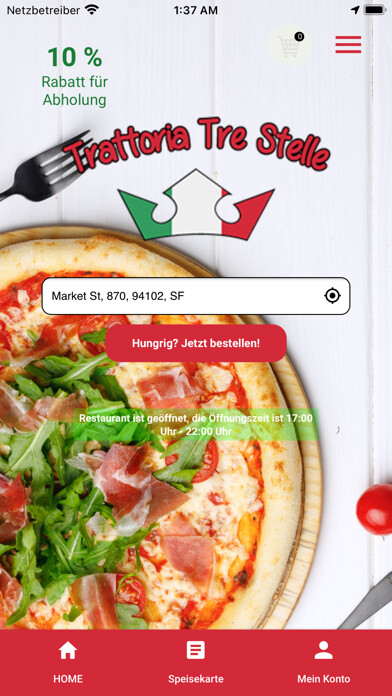 Emulate iPhone app Trattoria Tre Stelle using MyAndroid Emulate iPhone app Trattoria Tre Stelle using MyAndroid