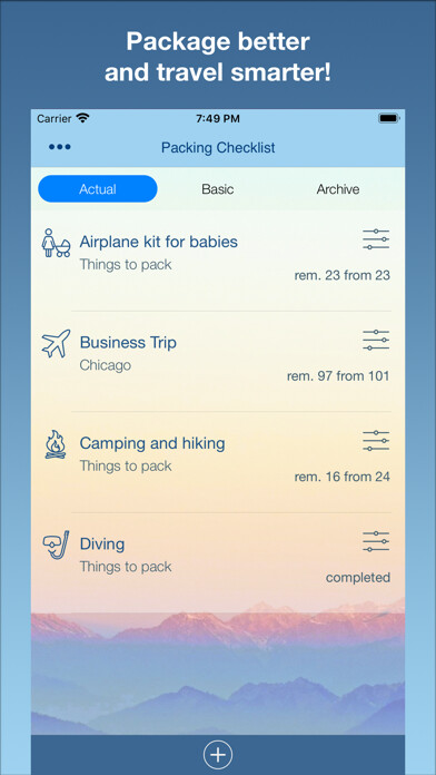 Emulate iPhone app Travel Packing Checklists using MyAndroid