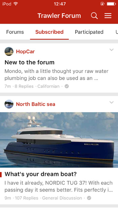 Emulate iPhone app Trawler Boating Forums using MyAndroid