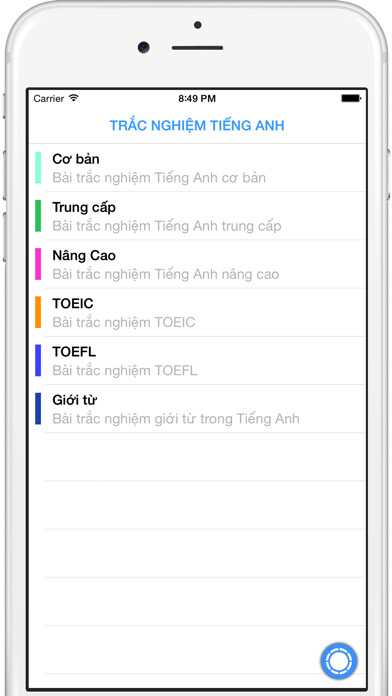 Emulate iPhone app Tr?c Nghi?m Ti?ng Anh using MyAndroid