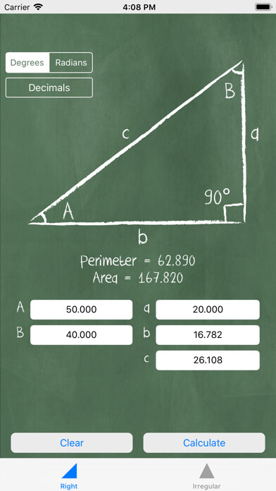 Emulate iPhone app Triangle Solver - Trigonometry using MyAndroid