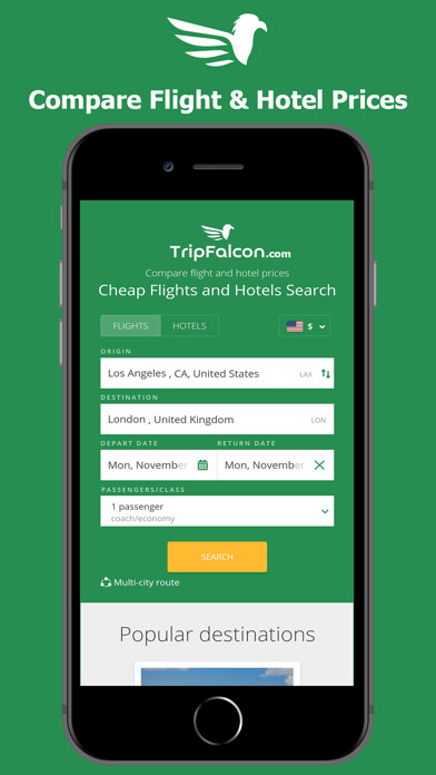 Emulate iPhone app TripFalcon: Flights, Hotels using MyAndroid
