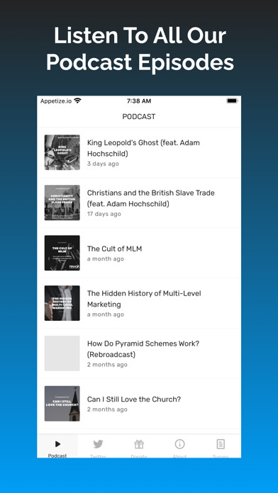 Emulate iPhone app Truce Podcast using MyAndroid