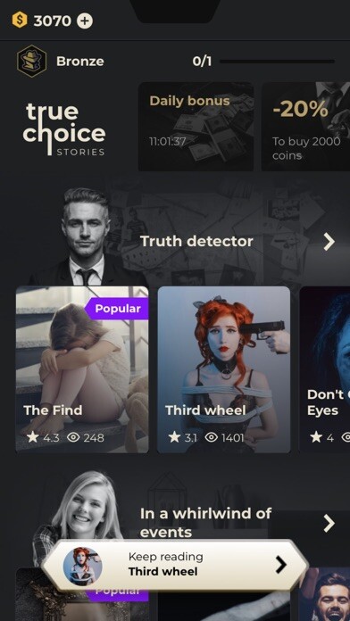 Emulate iPhone app True Choice: thrilling stories using MyAndroid