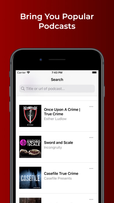 Emulate iPhone app True Crime Podcast using MyAndroid