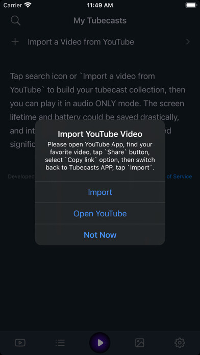 Emulate iPhone app Tubecasts - Audio Only Player using MyAndroid