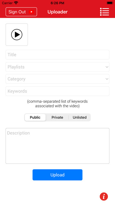 Emulate iPhone app Tube Uploader using MyAndroid