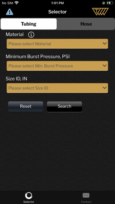 Emulate iPhone app Tubing & Hose Selector using MyAndroid Emulate iPhone app Tubing & Hose Selector using MyAndroid