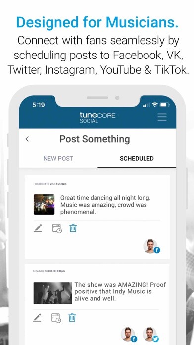 Emulate iPhone app TuneCore Social – Post Manager using MyAndroid